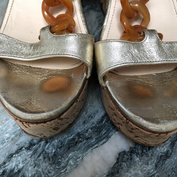 Prada vintage 90’s cork wedge heels metallic leather tortoiseshell look links 8 - Picture 2 of 11